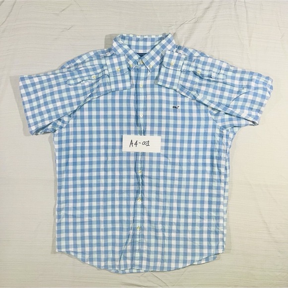 Vineyard Vines Slim Fit Whale Shirt Blue Check Long Sleeve Button Up Size Large - Picture 8 of 8